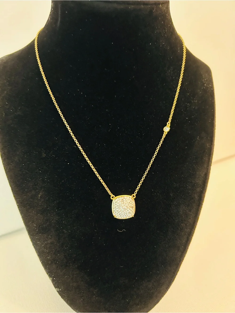 kate spade Gold-Tone Pavé Cushion Pendant Necklace with Crystal Accent